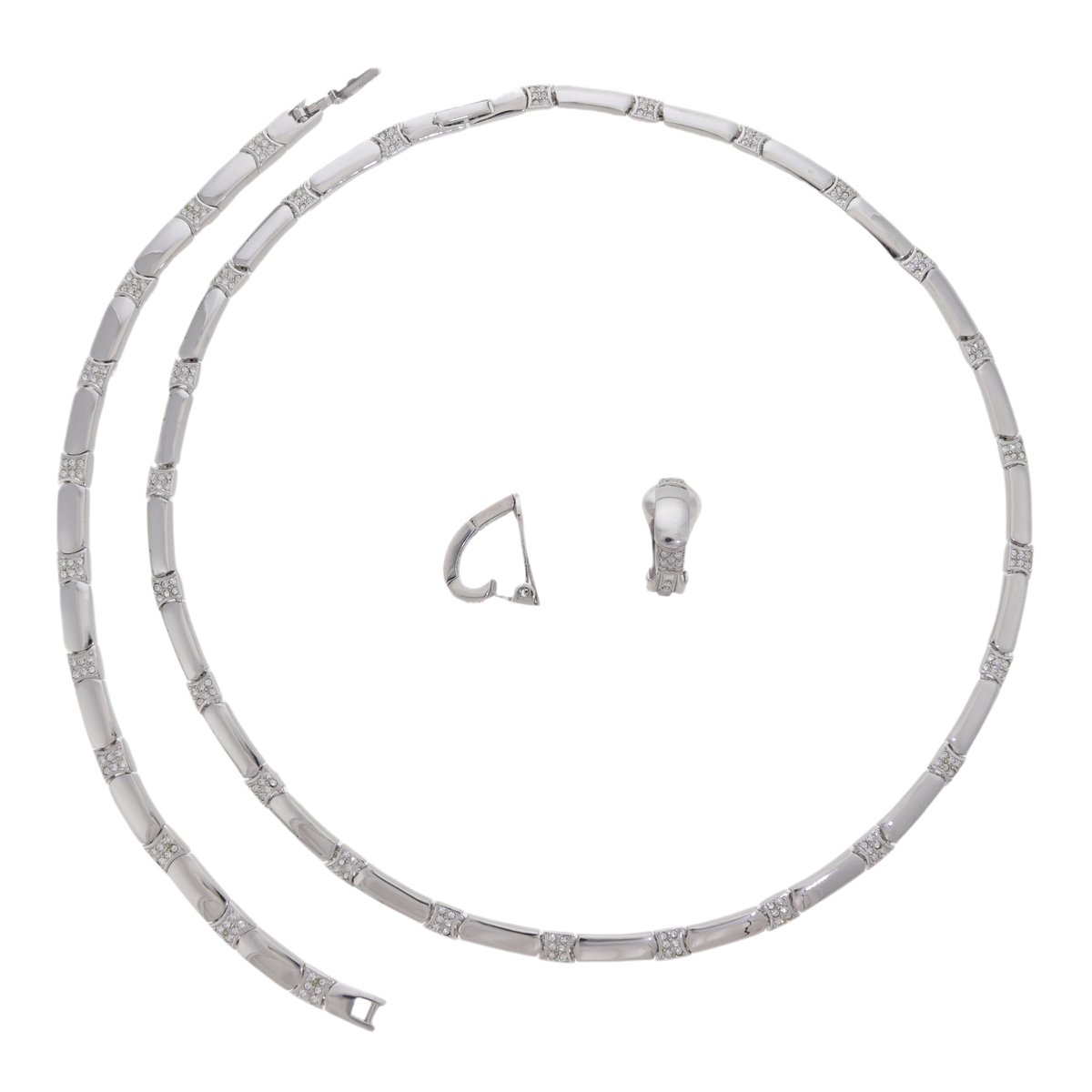 Schakelketting set dames glanzend zilverkleurig – cadeau vrouw – nikkelvrij – armband oorclips Oostenrijks kristal – geschenkverpakking