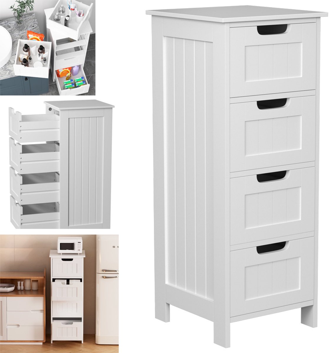 Mura Badkamerkast - Ladekast - Badkamermeubel - Opbergkast - Organizer - Commode - Make Up Organizer - 4 Ruime Lades - Wit