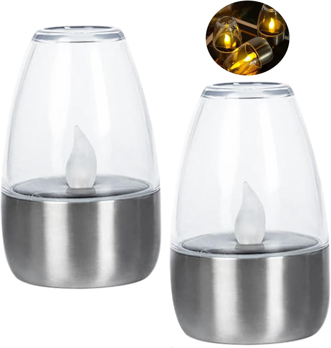 KZQ 2-pack solar kaarslampjes waterdicht - Sfeerverlichting voor tuin terras en pad - 6x9 cm - Zonne-energie voor binnen en buiten - Warm wit