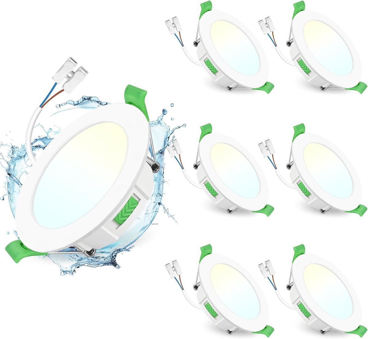 Inbouwspotjes LED Dimbaar 230V, Diameter Gat 65-75mm, 7W 700lm, IP44, 2700K/4000K/6500K, Extraflats voor Badkamer, Keuken en Woonkamer, Set van 6, Energiezuinig en Modern Design