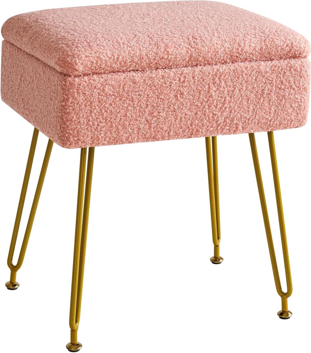 Opbergkruk - Poef met ruimte - Make-up tafel - Zacht teddyfluweel - 40 x 30 x 47 cm - Roze