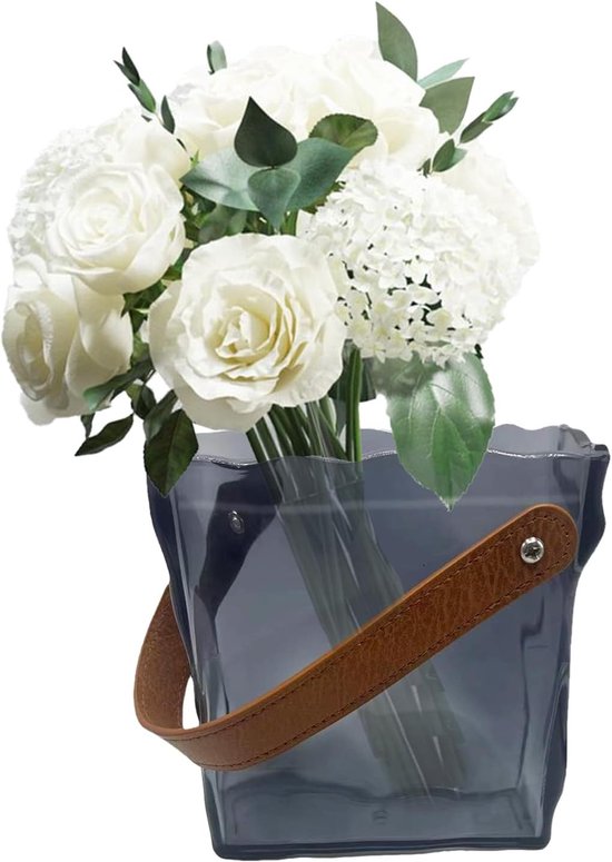 Moderne Vaas van Glas met Handvat voor Bloemen, Ideaal voor Eetkamer en Interieurdecoratie, Kleine Viskom in Blauw