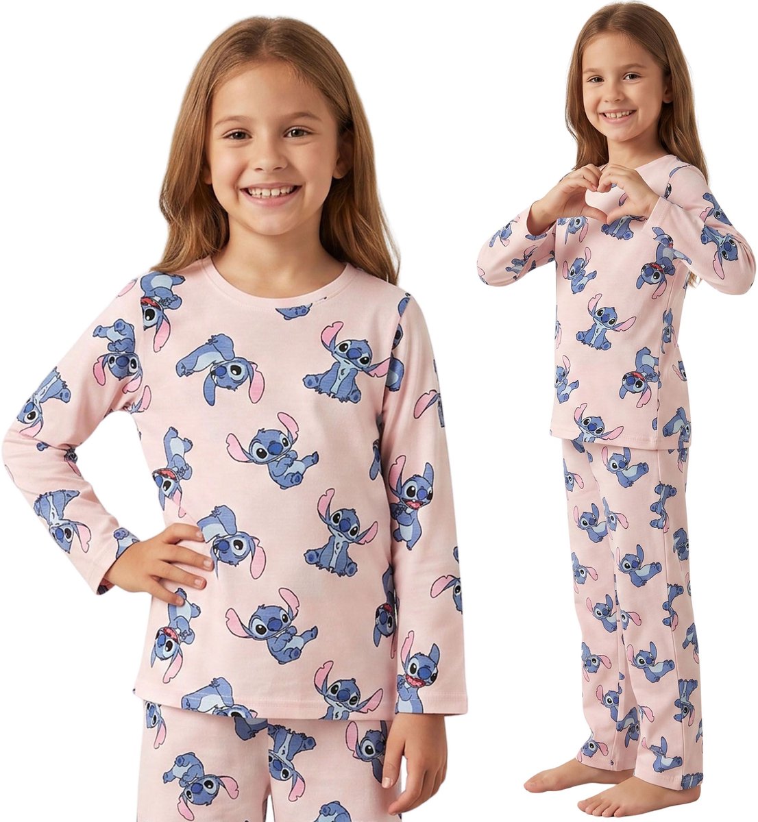 DISNEY Stitch Roze, KATOENEN meisjespyjama, TWEE DELEN pyjama met lange mouwen, LANGE broek OEKO-TEX 134
