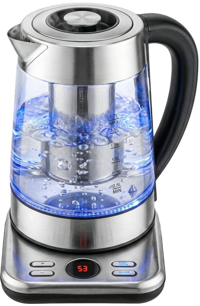 Elektrische waterkoker Kookwaterkoker Thermoskan Inhoud 1 7 liter snelkokend Voorzien van thermostaat en thee-infuser Geschikt voor het bereiden van babyvoeding thee of koffie Zilver