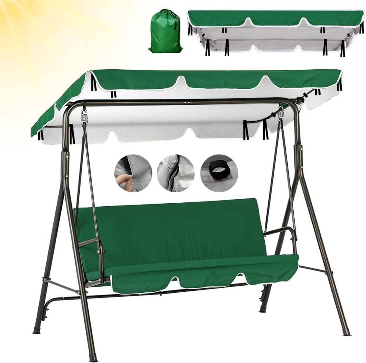 Vervangend Dak voor Schommelbank 210 x 145 cm - Waterdicht, UV-bestendig en Universeel Zonnescherm voor 3-zits Schommelbanken