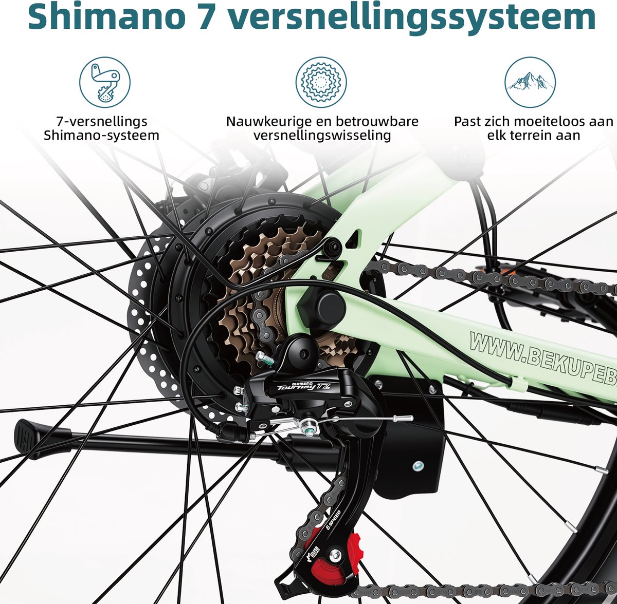 BEKUP V1 E-bike - 25 km/u - 26inch - 75km actieradius - 250W motor - 36V 14.5Ah accu - groen thumbnail 4