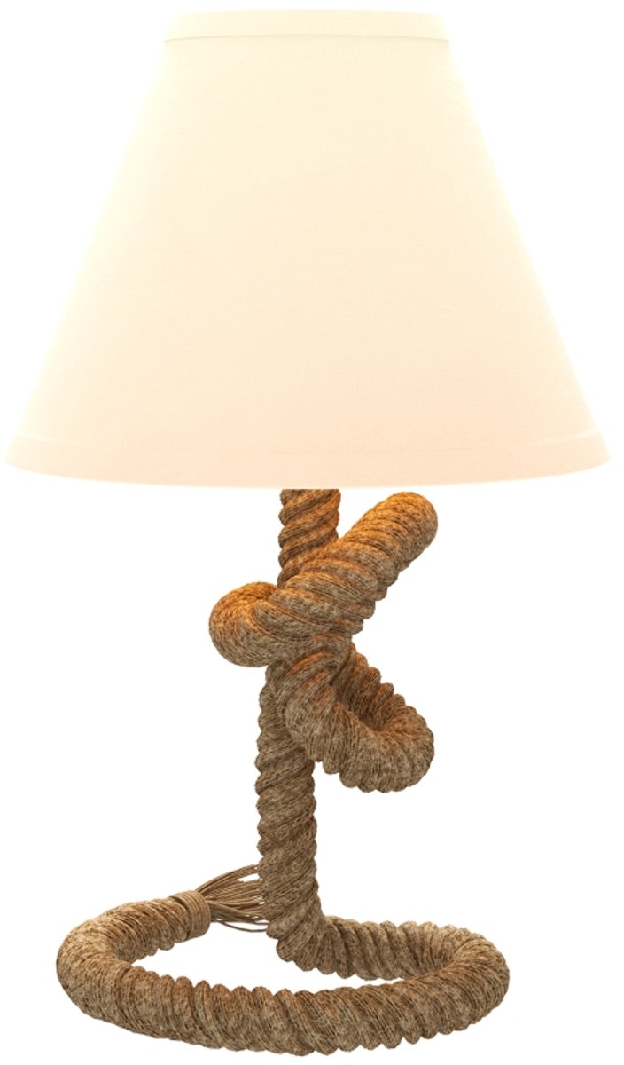 LED-tafellamp met metalen voet, linnen koord en stoffen kap, max. 40W, Ø28x45,5 cm, bruin en beige