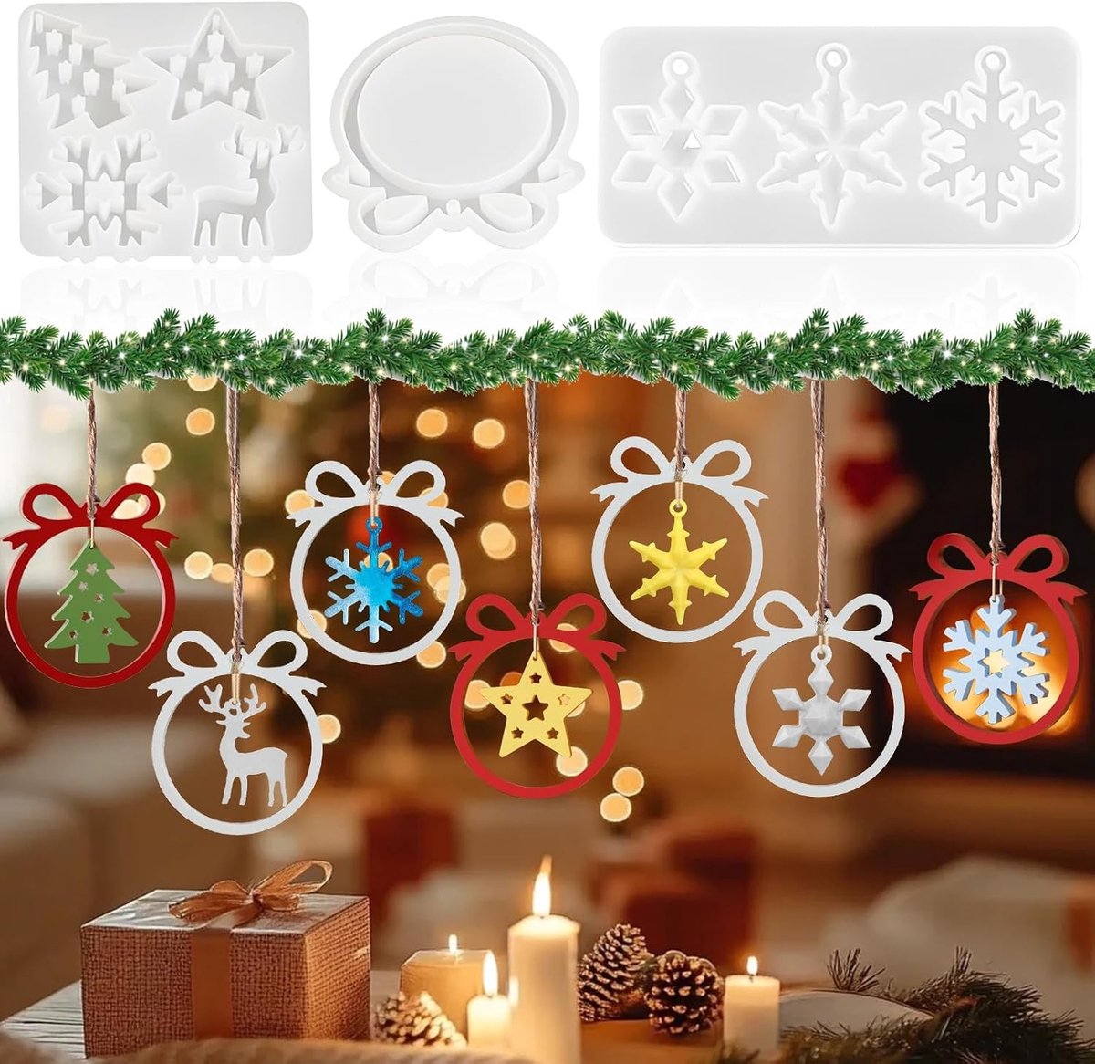 3 Epoxyhars Siliconen Mallen voor Kerstboom Ornamenten - Ster, Sneeuwvlok en Rendier Kit voor Creatieve Decoraties en Handgemaakte Versieringen