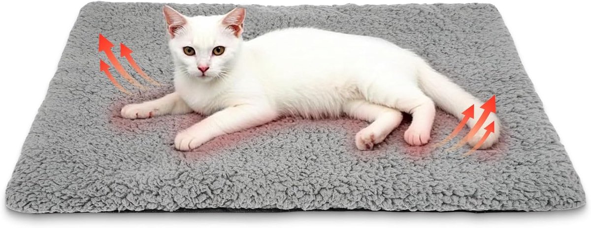 KZQ Zelfverwarmend katten- en hondenbed 57x46 cm - Waterdichte thermische mat zonder elektriciteit - Antislip en wasbaar voor senior huisdieren en kittens - Grijs