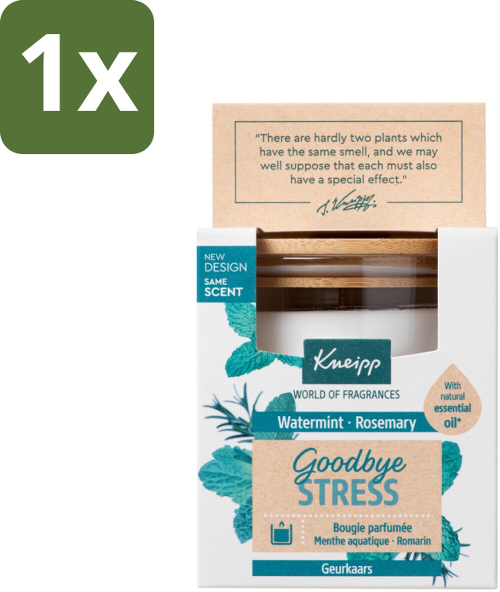 1 x Kneipp - Geurkaars - Goodbye Stress - Watermunt & Rozemarijn - 20 branduren - Geurkaars - Stressvermindering - Aromatherapie - Watermunt - Rozemarijn