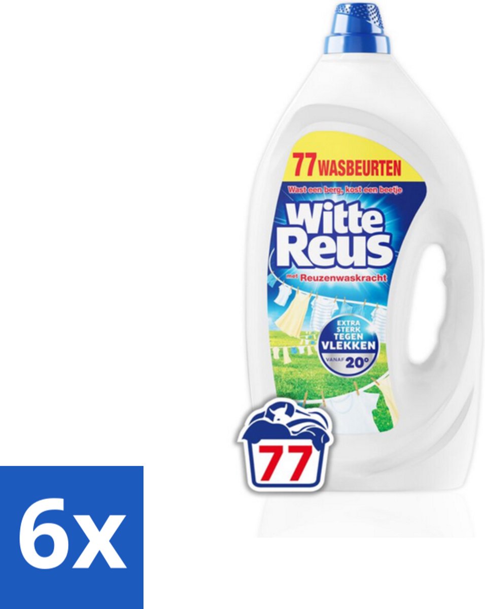 6 x Witte Reus - Vloeibaar Wasmiddel - Witte Was - 77 Wasbeurten - Witte Was - Wasmiddel - Vlekken Verwijderen - Waskracht - Vloeibaar Wasmiddel