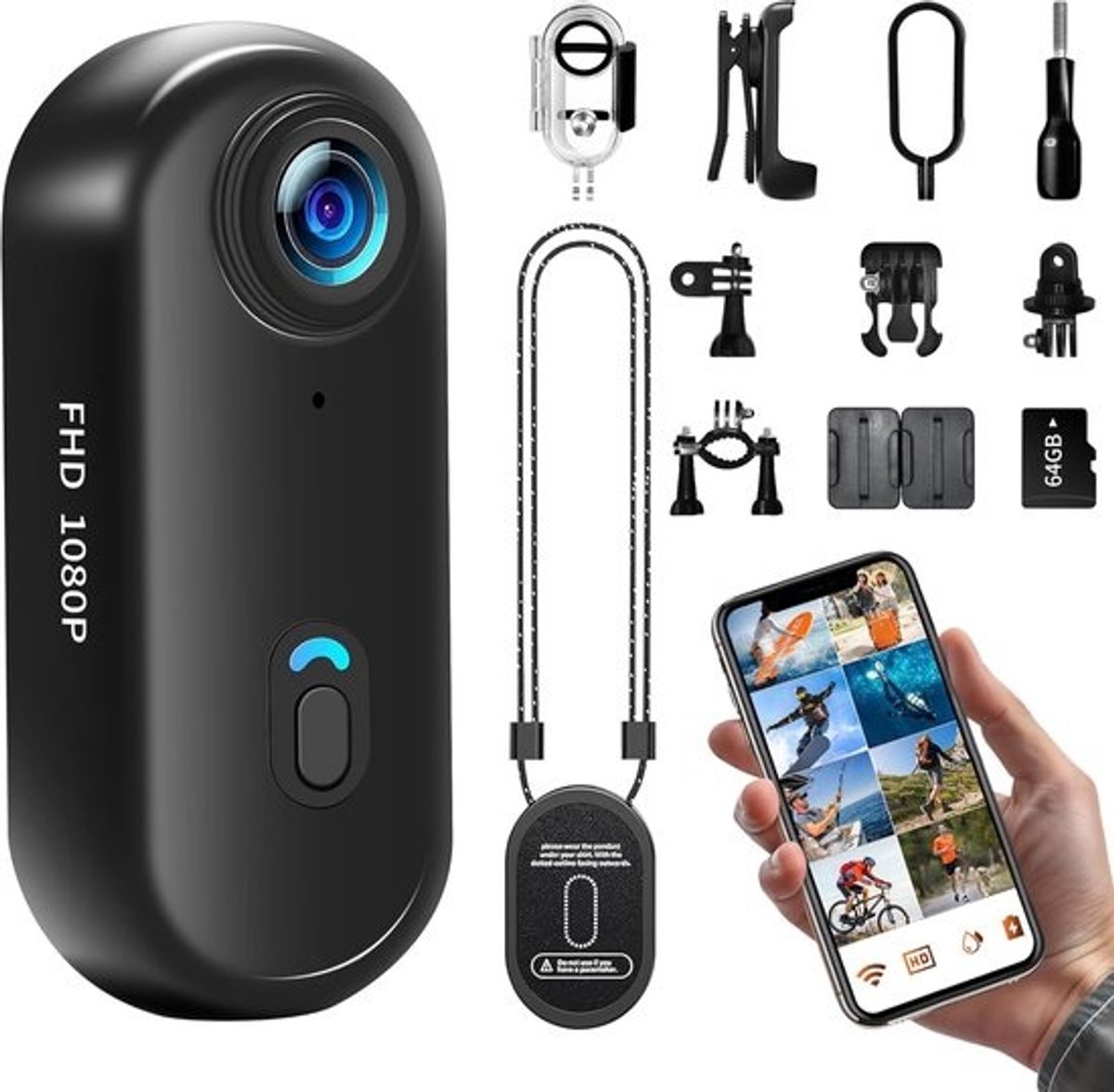 Mini Actiecamera - Sportcamera HD - Outdoor Vlogs - 1080p WiFi Connectie - 30m Waterdicht - Zwart