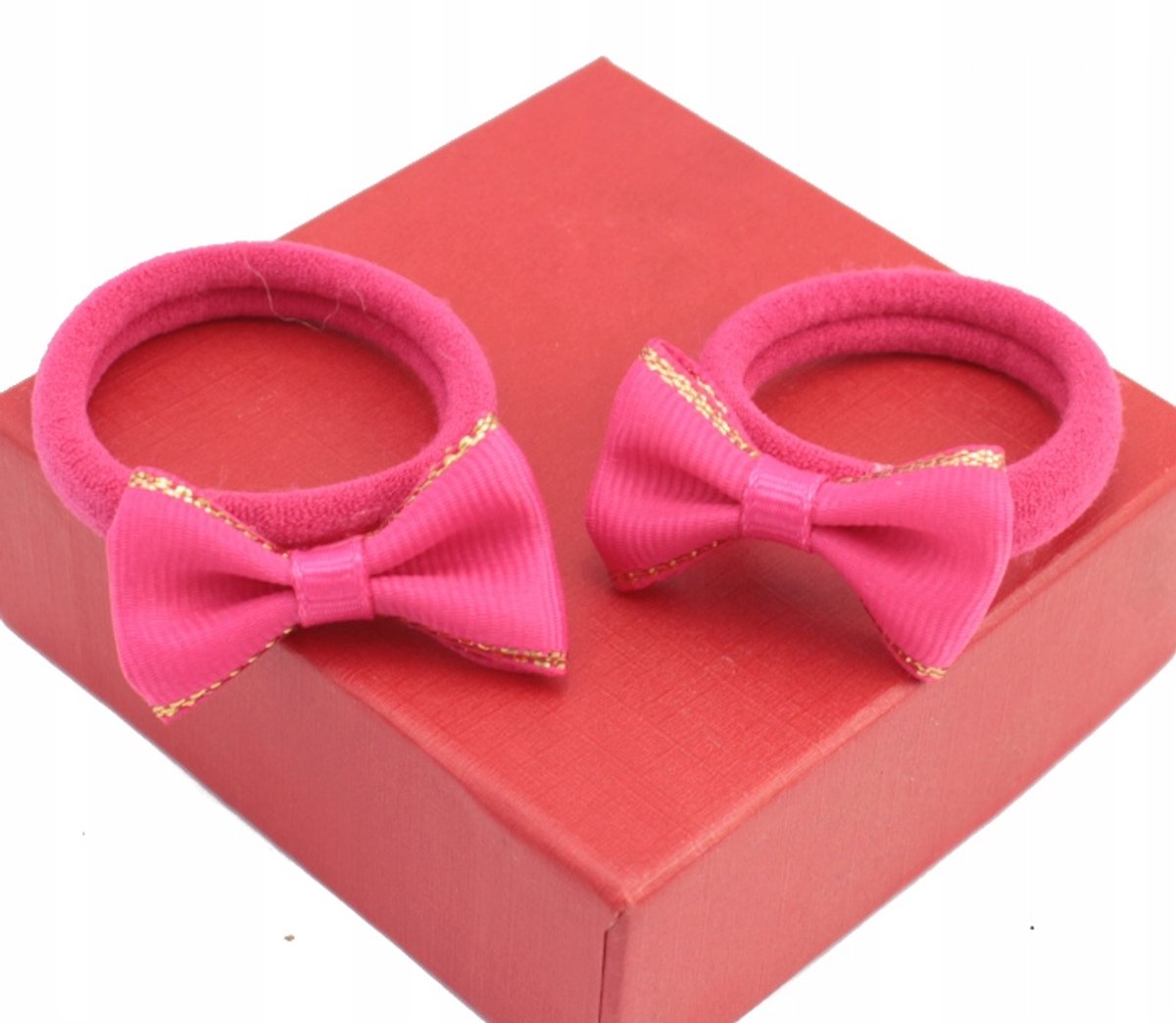 Fuchsia Haarbandjes met Gouden Rand, Set van 2 Stuks