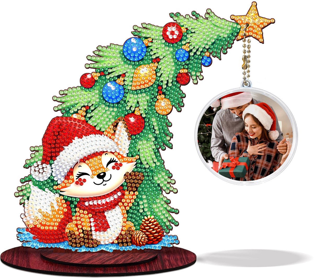Adorzy Diamond Painting Kerstboom met Foto - Kerstvos - Diamond Painting Volwassenen – Diamond Painting Volledig Pakket