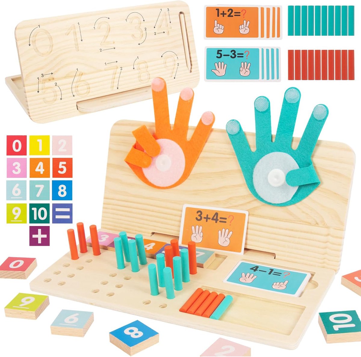 Educatieve Wiskundenummertelblokken - Montessori-Speelgoed - Wiskundeleerspeelgoed - Nummer- En Tellend Traceerbord Voor Peuters