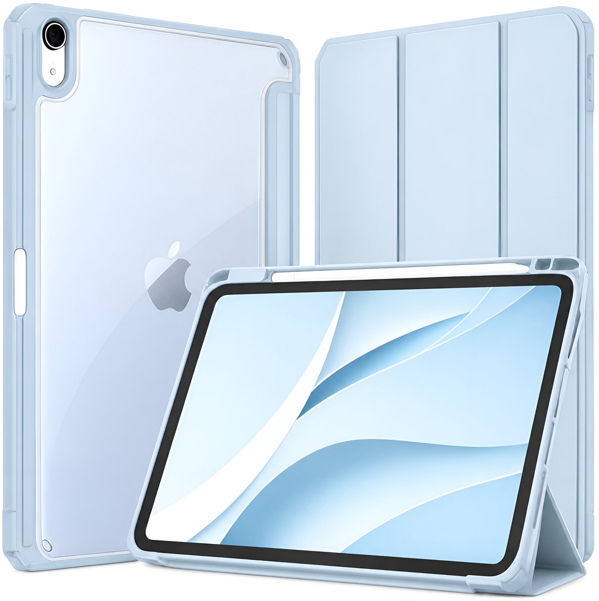 Sounix Tablet hoes geschikt voor Apple iPad 11 (2025) A16 / Apple iPad 10.9 (2022) - Siliconen Hoesje met Pencilhouder - Ijsblauw