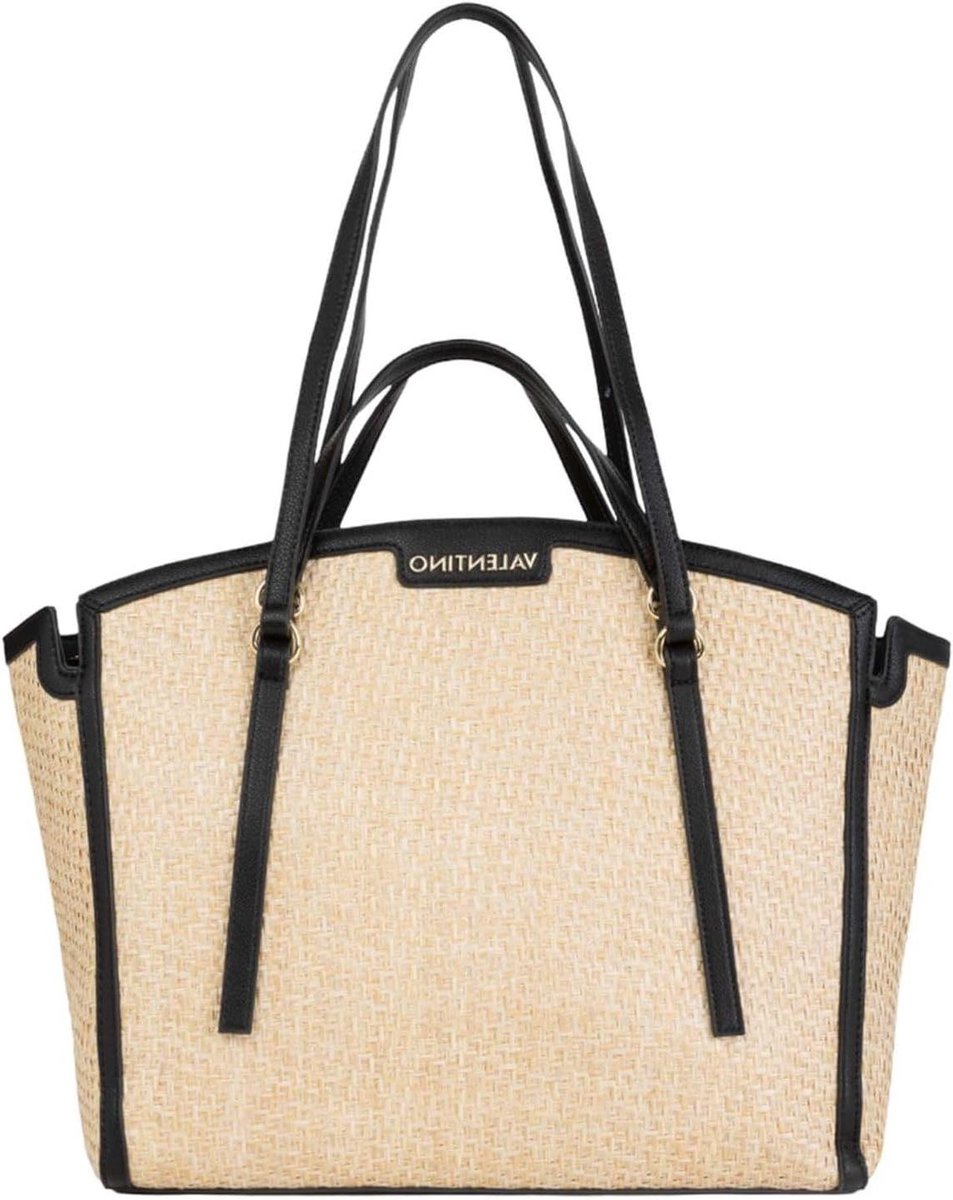 Demetra Shopping Bag - Handtas Schoudertas - Dagelijks Gebruik - Tweekleurig Ontwerp - 42 cm Breed - Natuurlijk Zwart