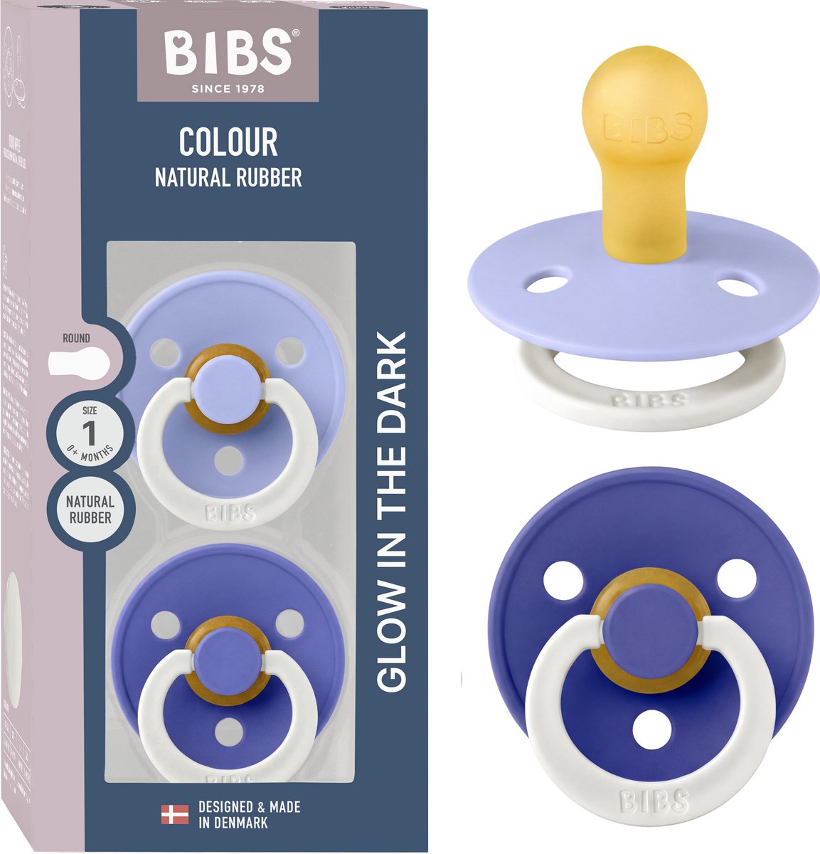 BIBS Colour Glow Fopspeen - 0-6 mnd - 2-pack - Rond - Hush/Grape
