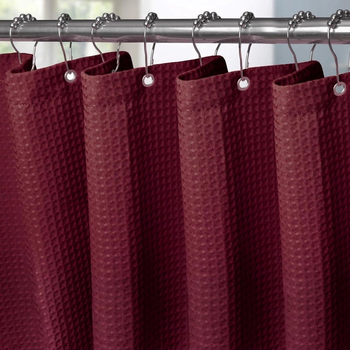 Taajirun - Douchegordijn - 12 stevige ringen - meteen klaar voor gebruik - Polyester douchegordijn - Waterdicht - Wasbaar 180x200 cm - Wafel Rood