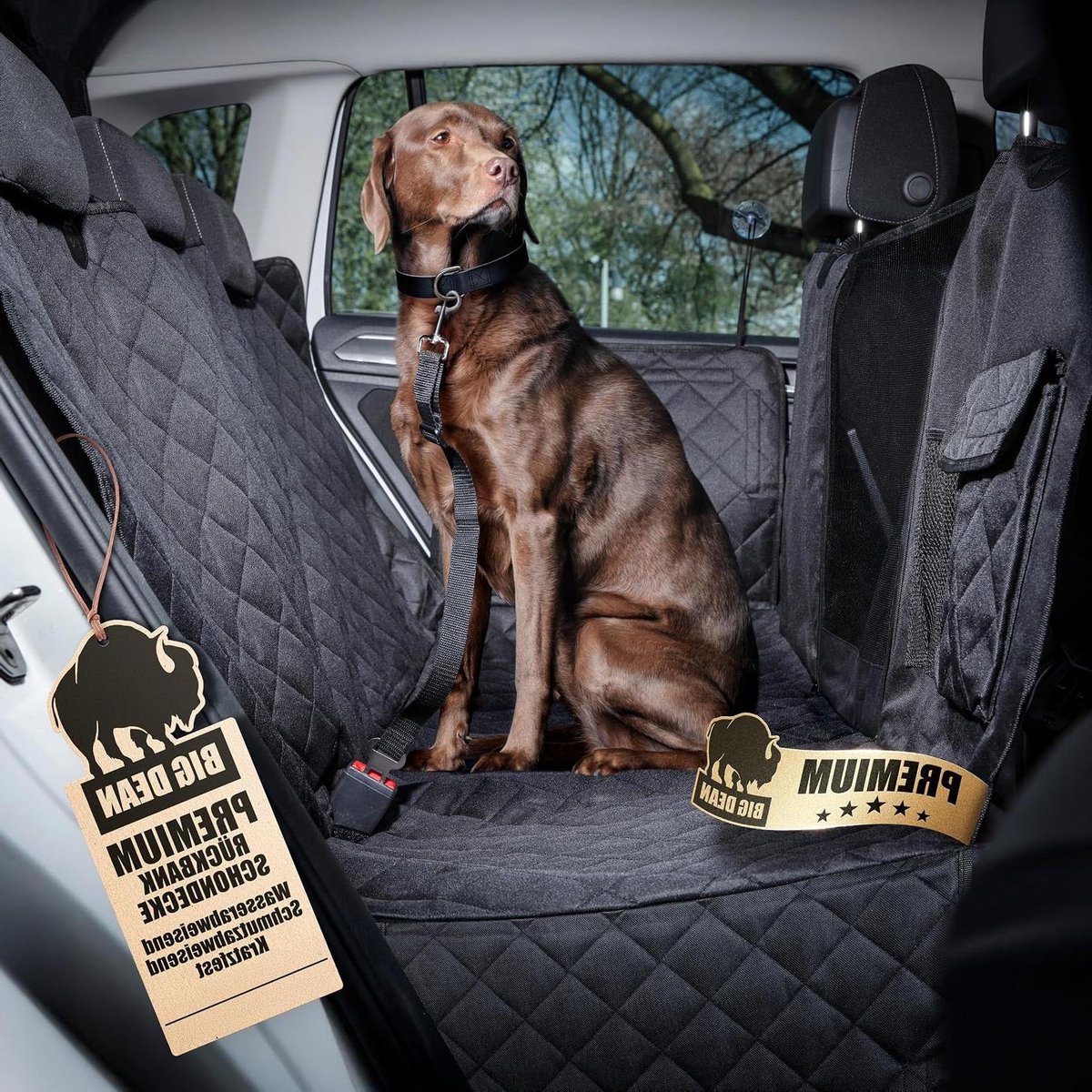 Autobeschermingsdeken Hond - Autohoes Achterbank - Hond Vervoeren - Vuil en Waterafstotend - Universele Pasvorm - Zwart Donkergrijs