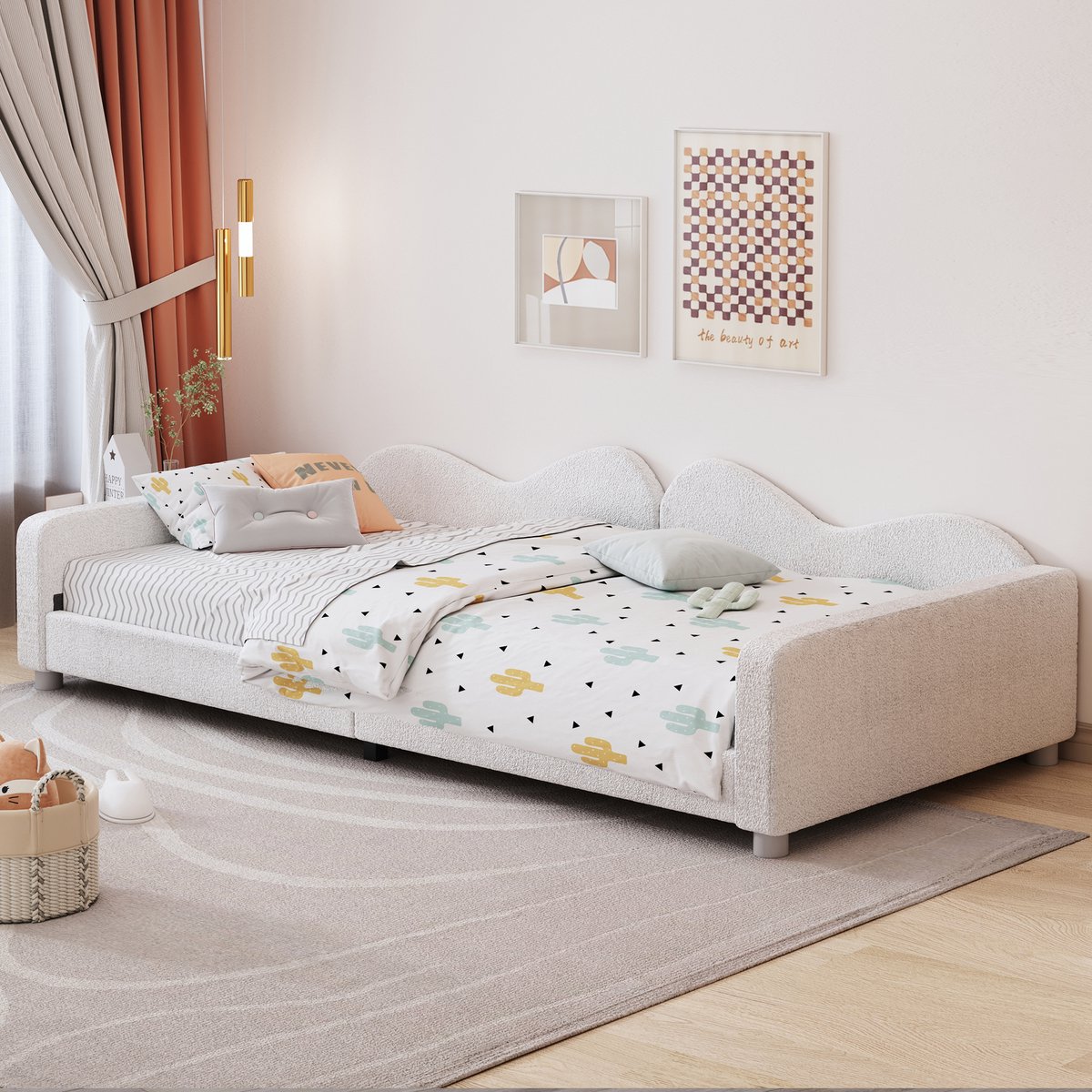 Slaapbank 90x200 cm - Met Hoofdeinde - Met Fluweel - Wit