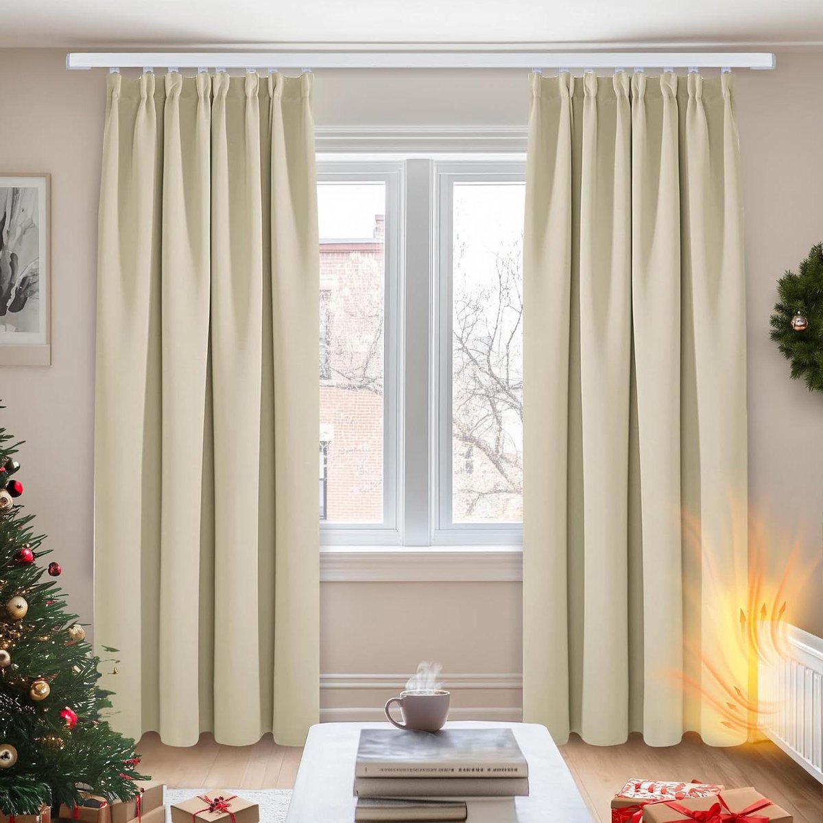 Verduisterende Gordijnen - Luxe Gordijnstof - Slaapkamer Decoratie - Geluidsisolerend - 140x245 cm - Beige