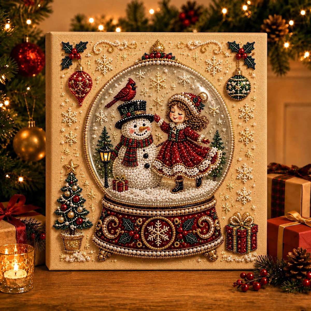 Casalora 3D DIY Kerst Sneeuwbol Parel Diamantschilderij Kunstpakket voos Volwassenen & Beginners - 20 x 20 cm