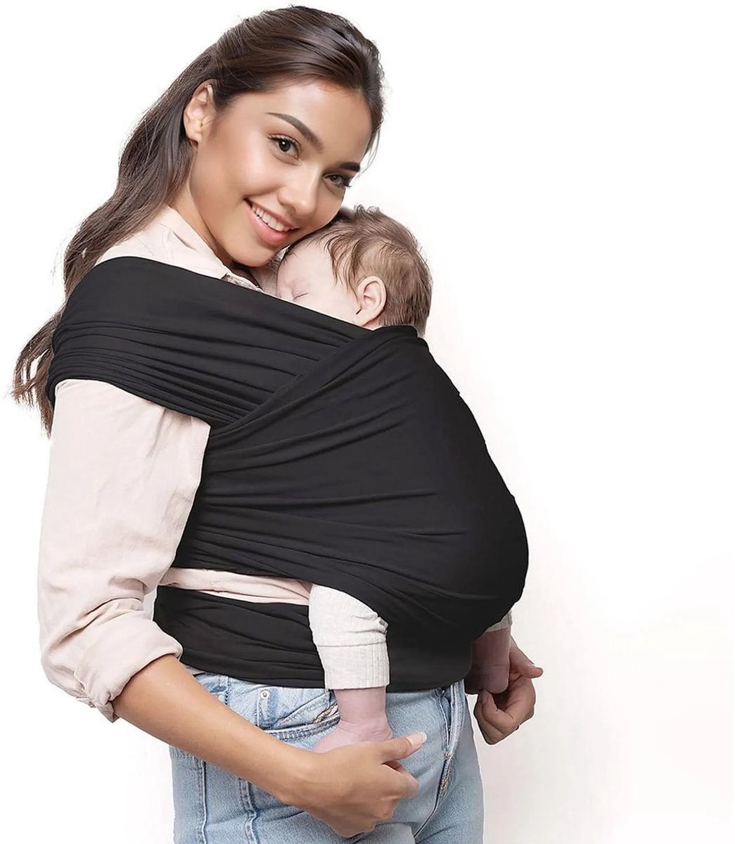 casalora - Baby Draagdoek Zwart - Draagzak - Baby Wrap - Baby carrier - Draagdoek geweven - Newborn - Voor Baby 0-36 maanden