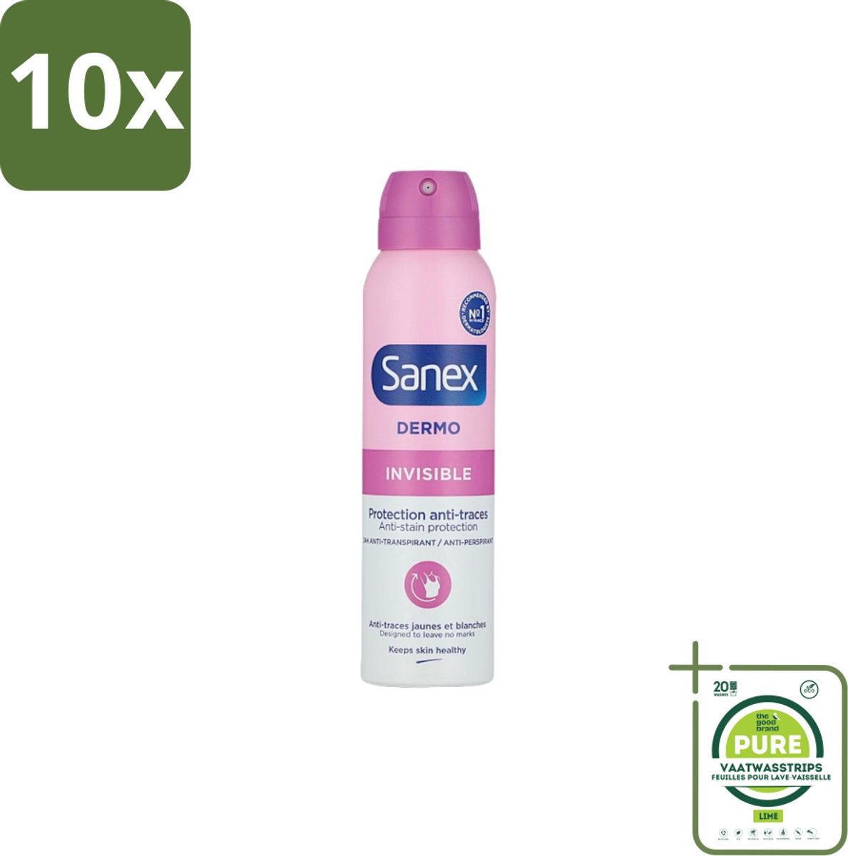 10 x Sanex – Deodorant Spray – Dermo Invisible – 150 ml - Grootverpakking - Onzezichtbare Deodorant - Deodorant Spray - Transpiratieregulatie - Huidbescherming - Strepenvoorkomend