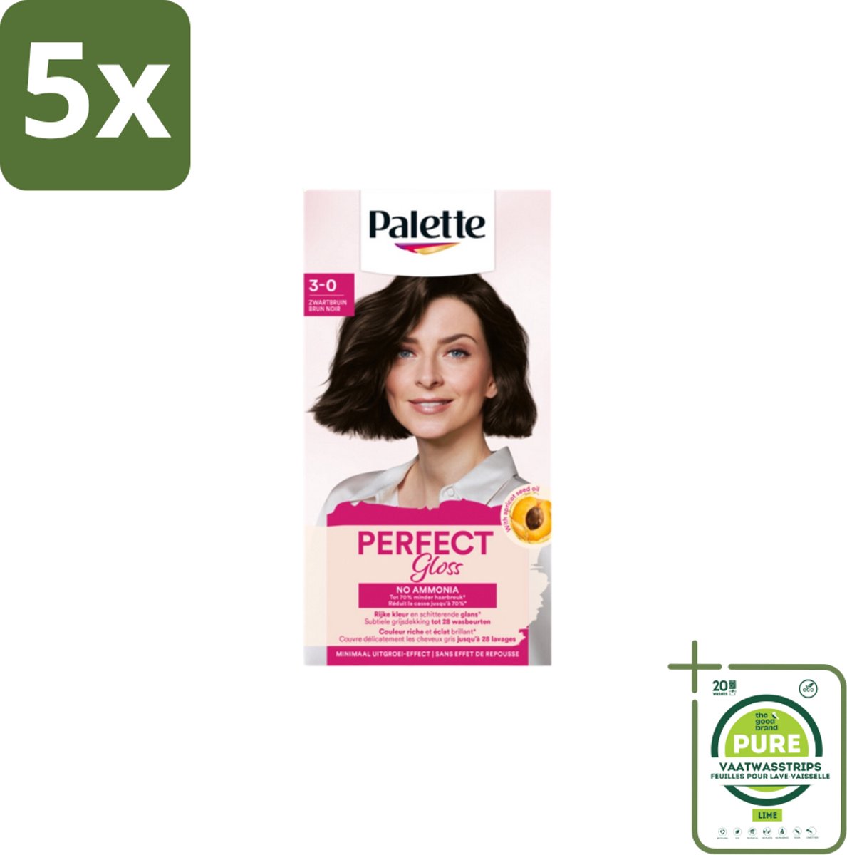 5 x Poly Palette – Haarverf – 3-0 Zwartbruin – 115 ml - Grootverpakking - Haarkleuring - Gloss - Zwart Bruin - Ammoniakvrij - Haarverf