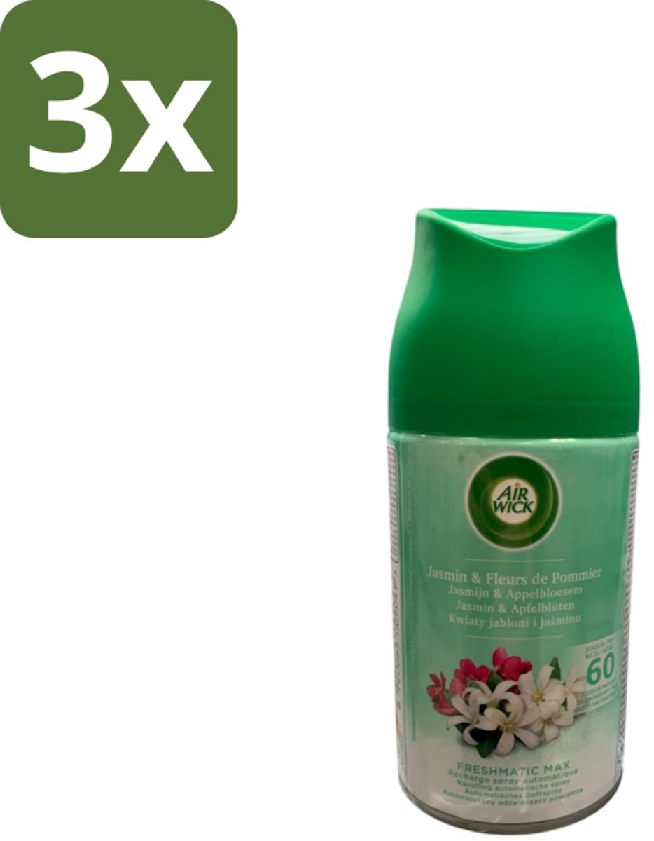 3 x Air Wick – Navulling – Freshmatic Jasmijn & Appelbloesem – 250 ml - Lentedauw - Geur - Geurverspreiding - Geurneutralisatie - Parfum
