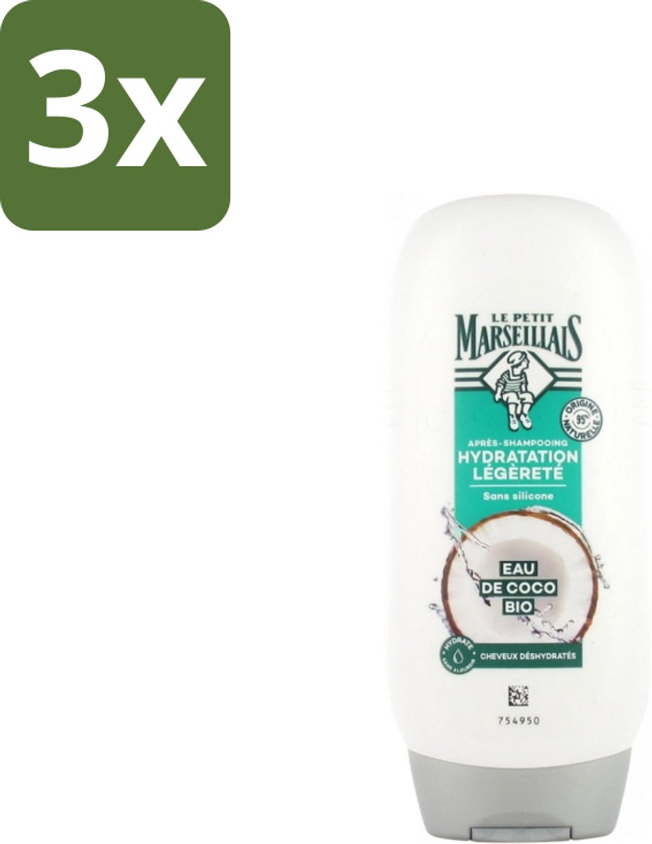 3 x Le Petit Marseillais – Conditioner – Eau de Coco Bio – 250 ml - Conditioner Kokoswater - Hydraatatie Haar - Verzorging Haar - Kokosgeur - Natuurlijke Verzorging