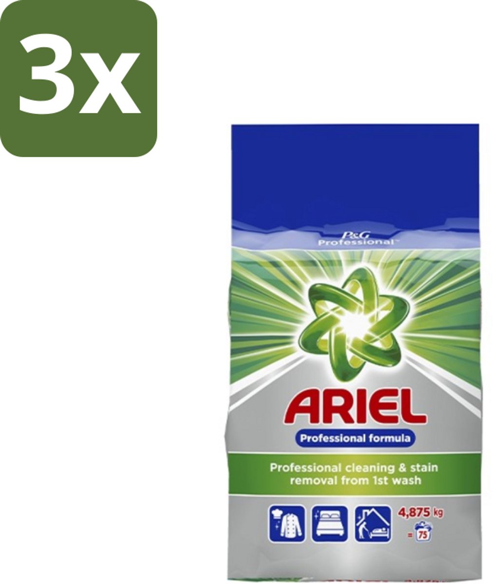 3 x Ariel – Waspoeder Professional – Original – 4,8 kg – 75 wasbeurten - Ariel Professional Waspoeder - 4.8 Kg Waspoeder - Professioneel Wasmiddel - Actilift Waspoeder - Waspoeder Voor Wit En Gekleurd Textiel