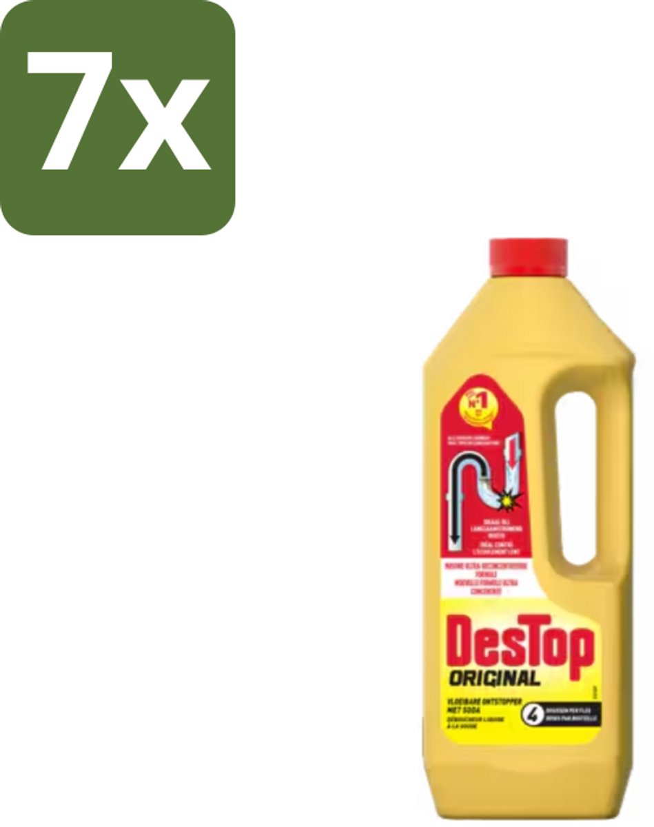 7 x Destop - Ontstopper - Met Soda - Alle soorten leidingwerken - Werkt in 2 uur - 1L - Afvoer Ontstopper - Leidingen Reinigen - Verstopping Oplossen - Soda Vloeistof - Keuken Afvoer