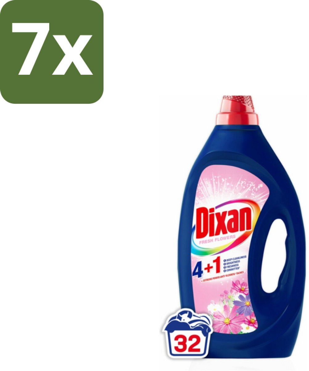 7 x Dixan – Vloeibaar Wasmiddel – Color Fresh Flowers – 1440 ml - Kleurbehoud - Vlekkenverwijdering - Frisse Geur - Wasmiddel - Wasbeurt