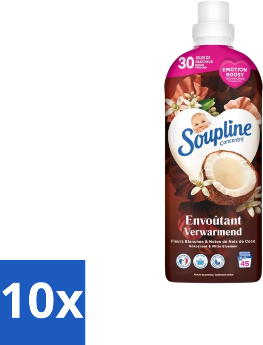 Soupline – Wasverzachter – Verwarmende Kokosnoot & Witte Bloemen – 950 ml - Bulkverpakking - 10 stuks