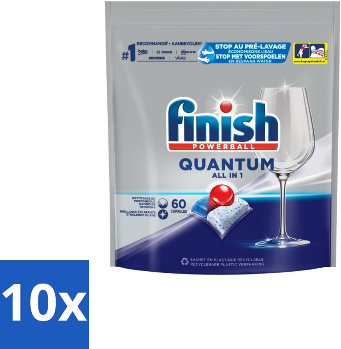 Finish – Vaatwastabletten – Quantum All-in-1 – 60 Capsules - Bulkverpakking - 10 stuks