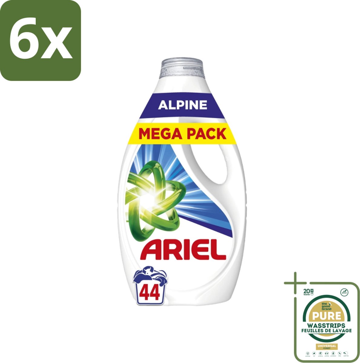Ariel – Vloeibaar Wasmiddel – Alpine – 1980 ml – 44 wasbeurten - Voordeelverpakking - 6 stuks - Koud wassen - Ariel Alpine