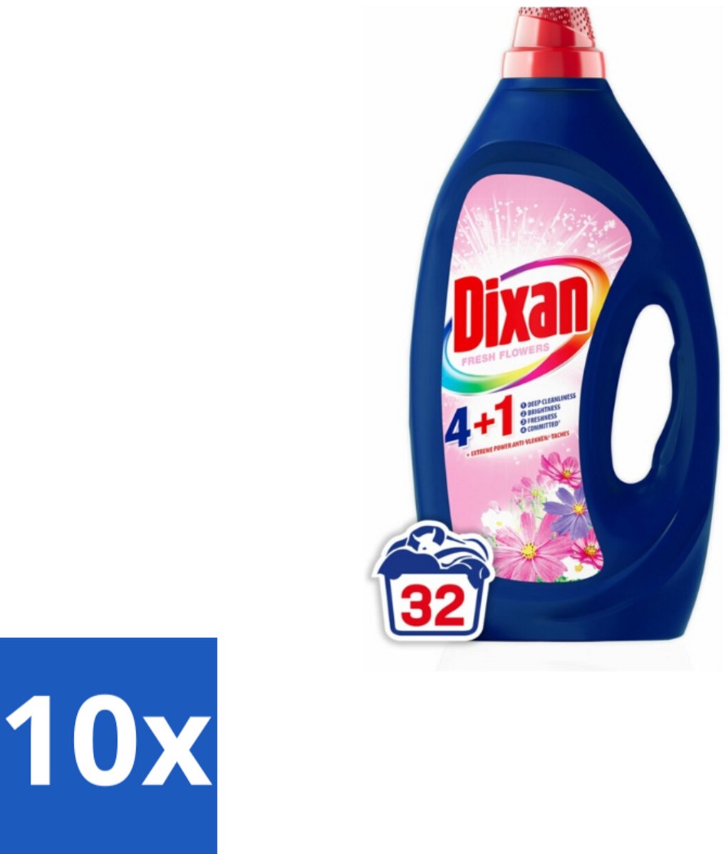 10 x Dixan – Vloeibaar Wasmiddel – Color Fresh Flowers – 1440 ml - Kleurbehoud - Vlekkenverwijdering - Frisse Geur - Wasmiddel - Wasbeurt