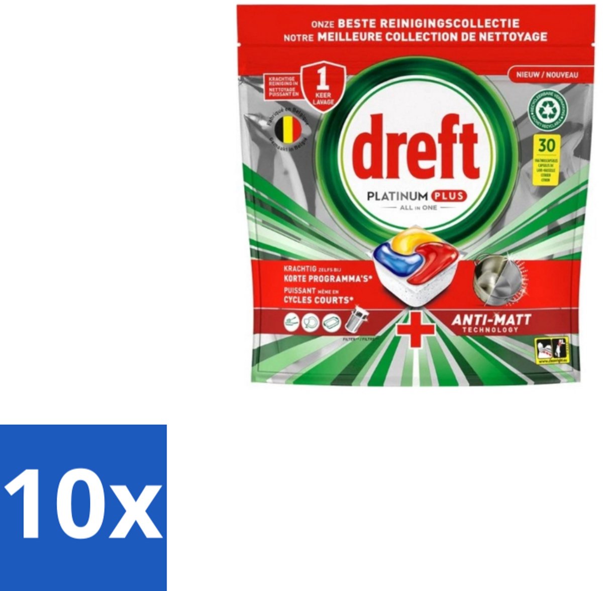10 x Dreft – Vaatwastabletten – Platinum Plus All-in-One – Original – 30 Tabletten - Vaatwastabletten - Anti-dofheid - Glasbescherming - Machinezorg - Vaatwasser