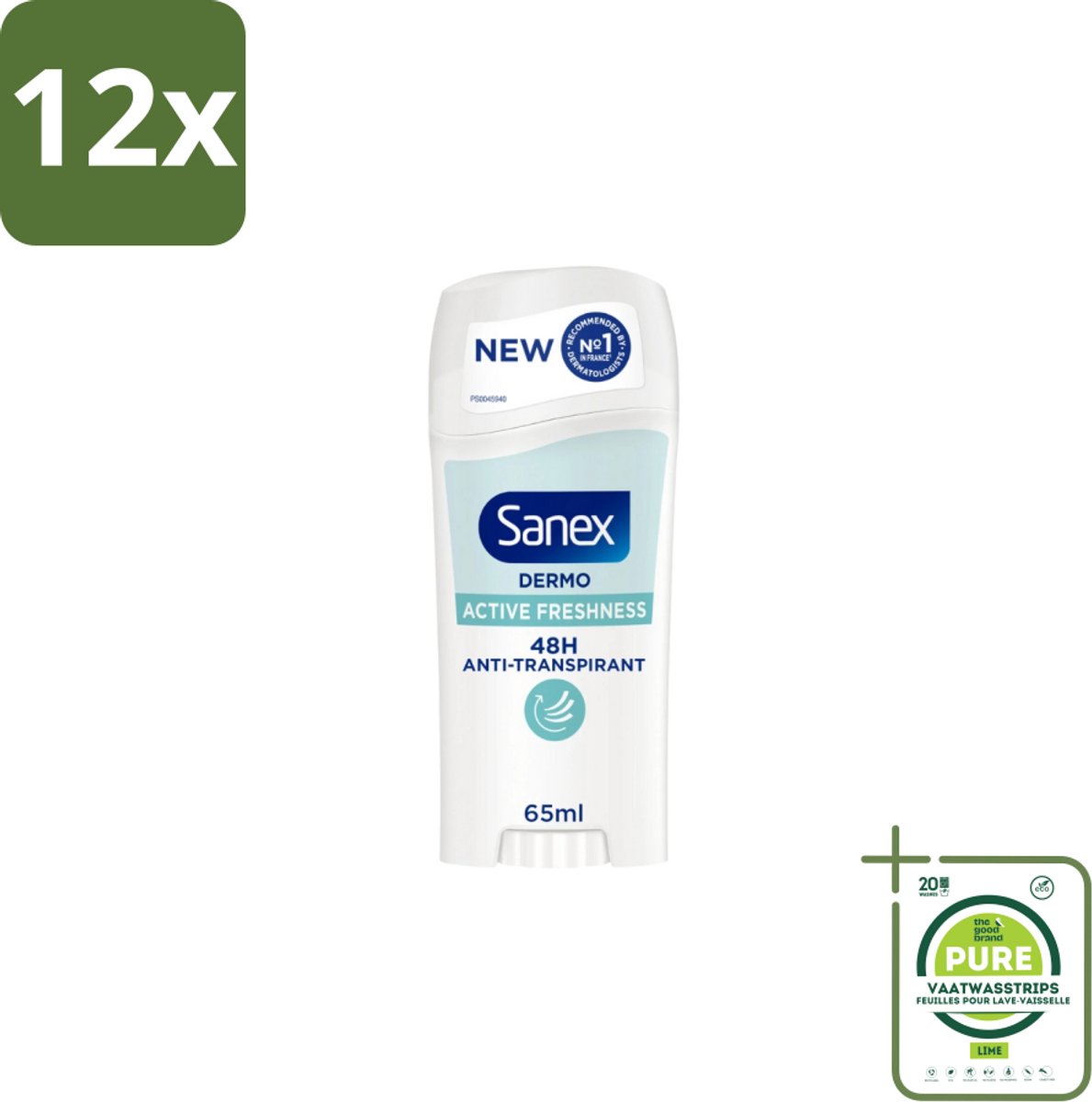 Sanex – Deodorant Stick – Dermo Active Freshness – 65 ml - Voordeelverpakking - 12 stuks - Deodorantstick - Frisheid