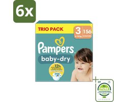 Pampers – Luiers – Baby-Dry Trio Pack Maat 3 (6-10 kg) – 156 Luiers - Voordeelverpakking - 6 stuks - Baby luiers - Droge luiers