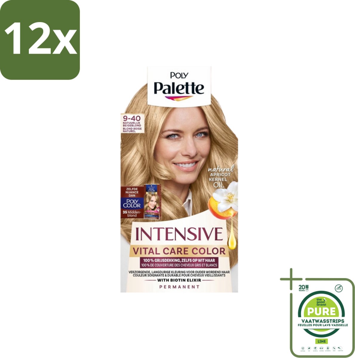Poly Palette – Haarverf – 9-40 Natuurlijk Beigeblond – 115 ml - Voordeelverpakking - 12 stuks - Natuurlijk blond - Beigeblond
