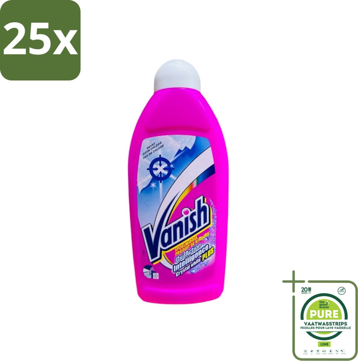 25 x Vanish Gordijnen - Kristalwit - Wasmiddel - Zonder Chloor - Witte Was - 500 ml - Grootverpakking - Wasmiddel Gordijnen - Wit Wasmiddel - Chloorvrij Wasmiddel - Gordijnen Schoonmaken - Gordijnen Bleken