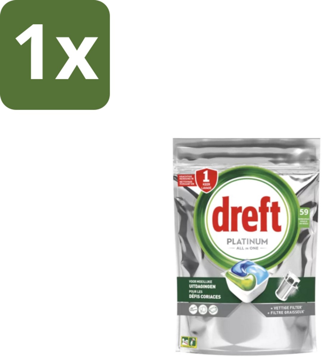 Dreft – Vaatwastabletten – Platinum All-in-One Original – 59 Tabletten - 1 stuk