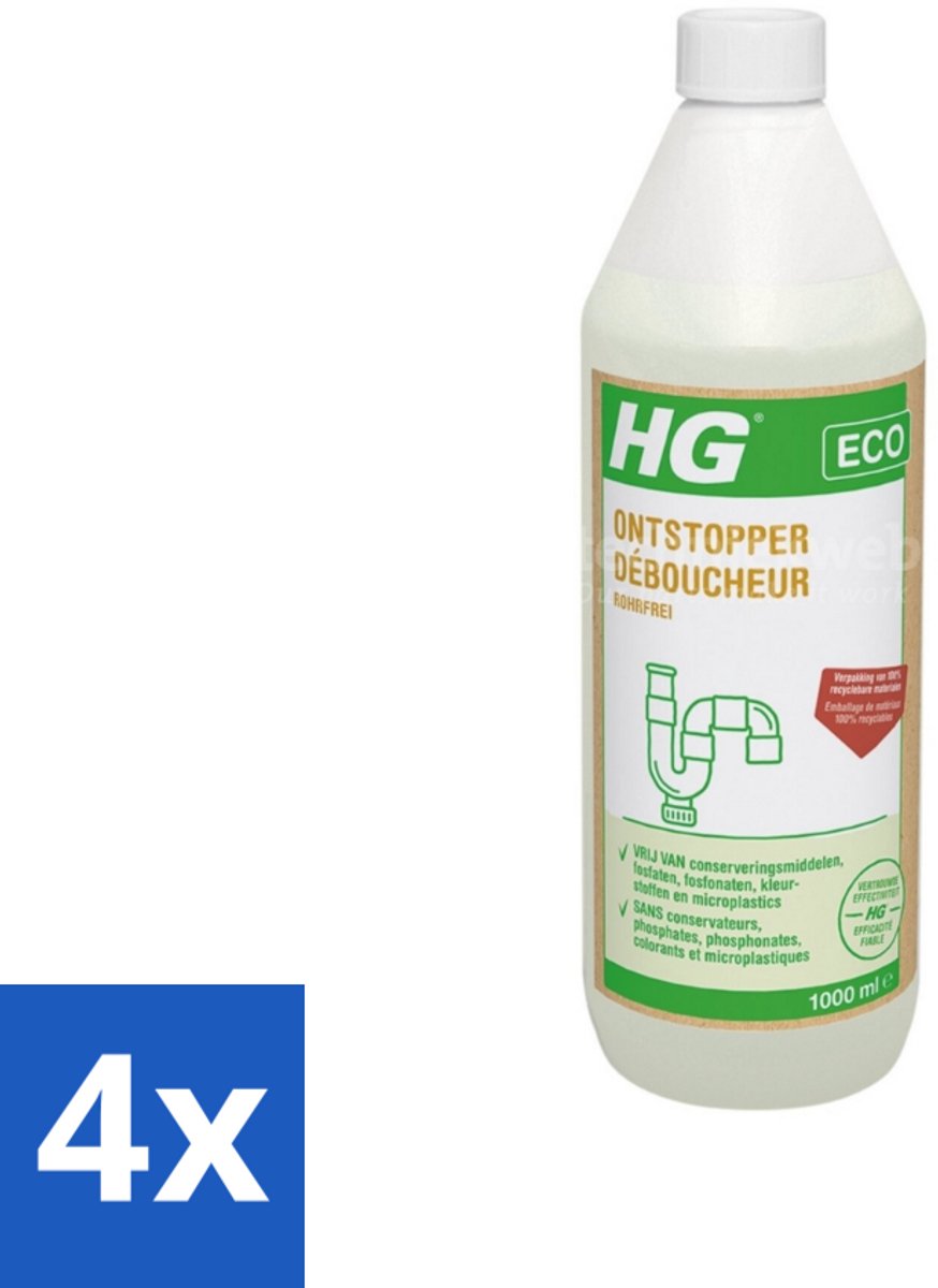 4 x HG Eco Ontstopper 1 liter - Ontstopper - Afvoer Verstopping - Eco Ontstopper - Milieuvriendelijke Ontstopper - HG ECO