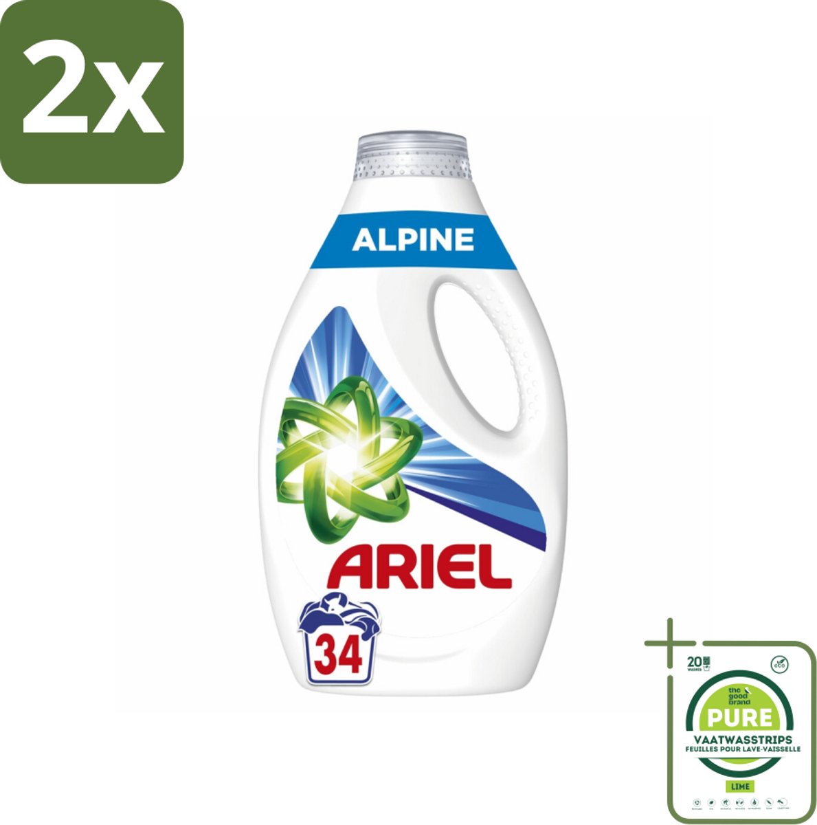 Ariel – Vloeibaar Wasmiddel – Alpine – 1530 ml – 34 wasbeurten - Voordeelverpakking - 2 stuks - Ariel Alpine - Vloeibaar wasmiddel