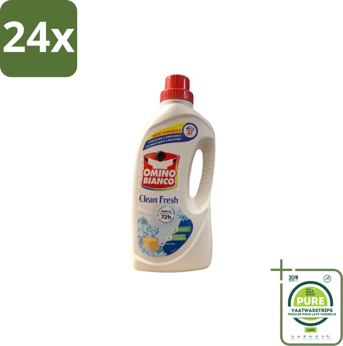 Omino Bianco – Vloeibaar Wasmiddel – Clean Fresh – 1000 ml - Voordeelverpakking - 24 stuks - Wasmiddel - Kleurbeschermer