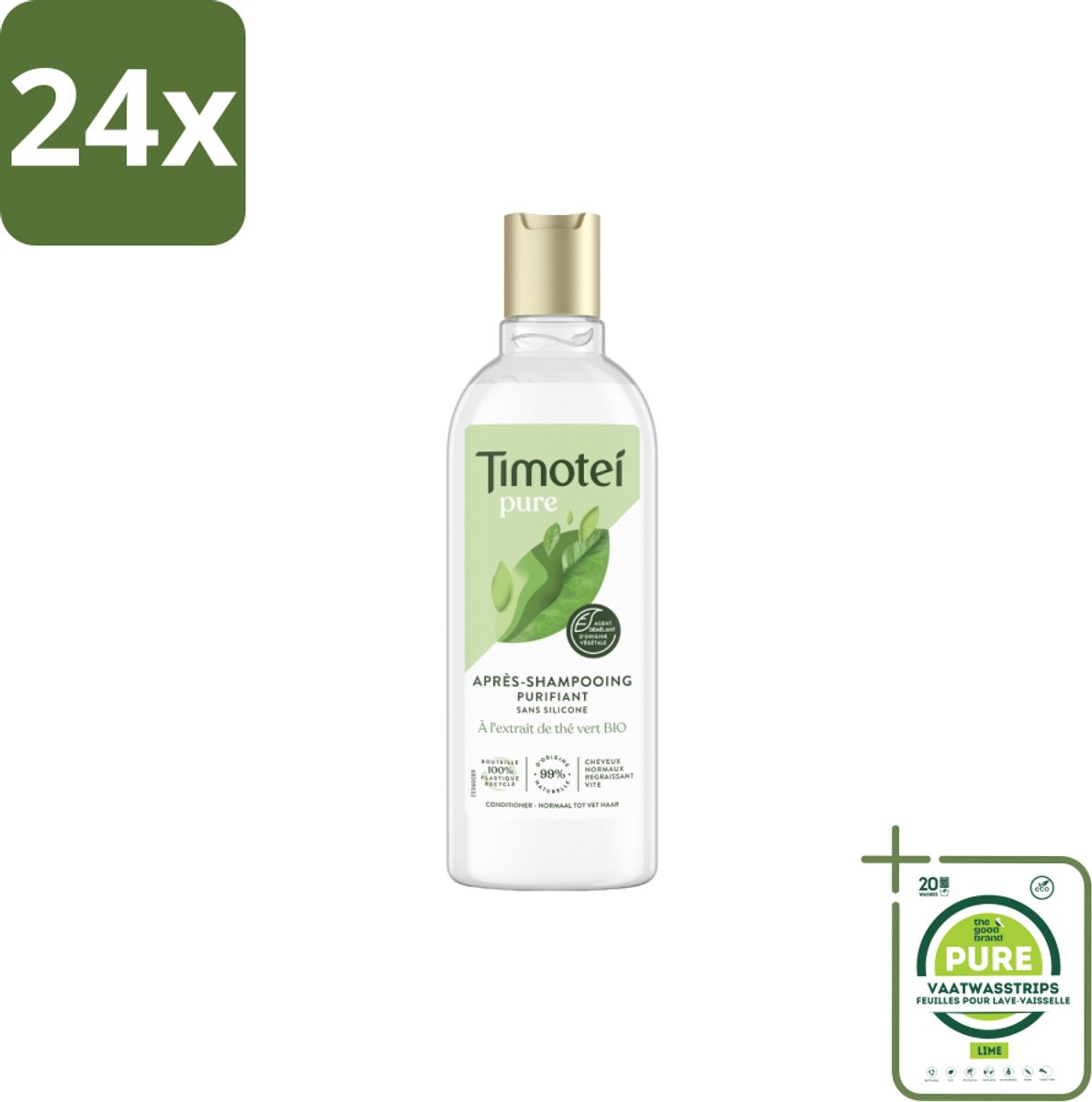 Timotei Conditioner - pure groene thee - 300 ml - Voordeelverpakking - 24 stuks - Groene thee conditioner - Zachte haar