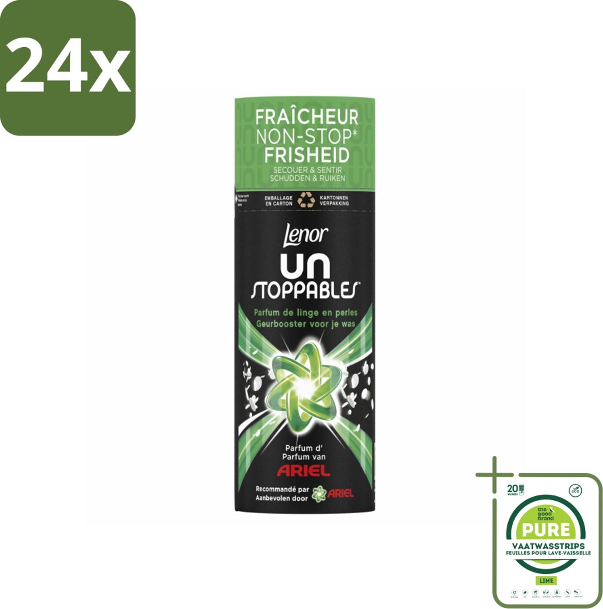 Lenor Unstoppables – Geurbooster – Ariel – 13 Wasbeurten – 165 g - Voordeelverpakking - 24 stuks - Geurbooster was - Frisse geur was